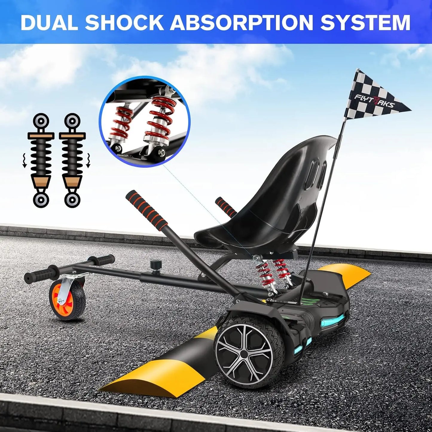 Hoverboard Go Kart with Rear Shock Absorption, Hoverboard Seat Attachment Accessory for 6" to 10" Hoverboard, Adjustable Frame L