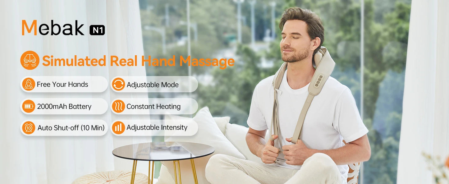 Mebak N1 Massager For Neck and Cervical Shoulder With Heating Massage Pillow for Back Legs Waist Muscle Kneading Massage Shawl