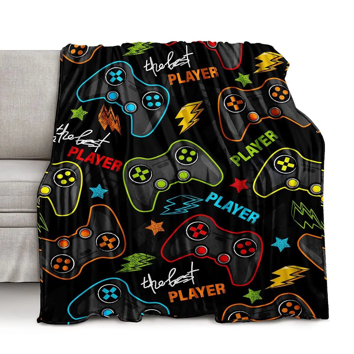 3D Game Controller Theme Blanket Soft Warm Print Throw Black Blanket for Men Boys Adult Birthday Gifts for Sofa Chair Bed Office