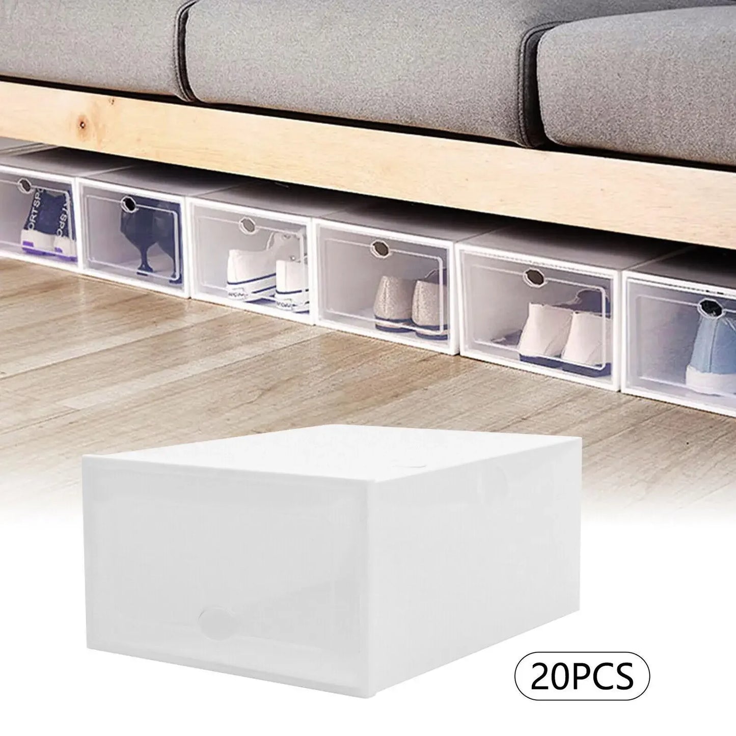 20Pc Stackable Shoe Box Clear Plastic Display Shoe Case Sneaker Organizer Durable Shoes Container Dustproof