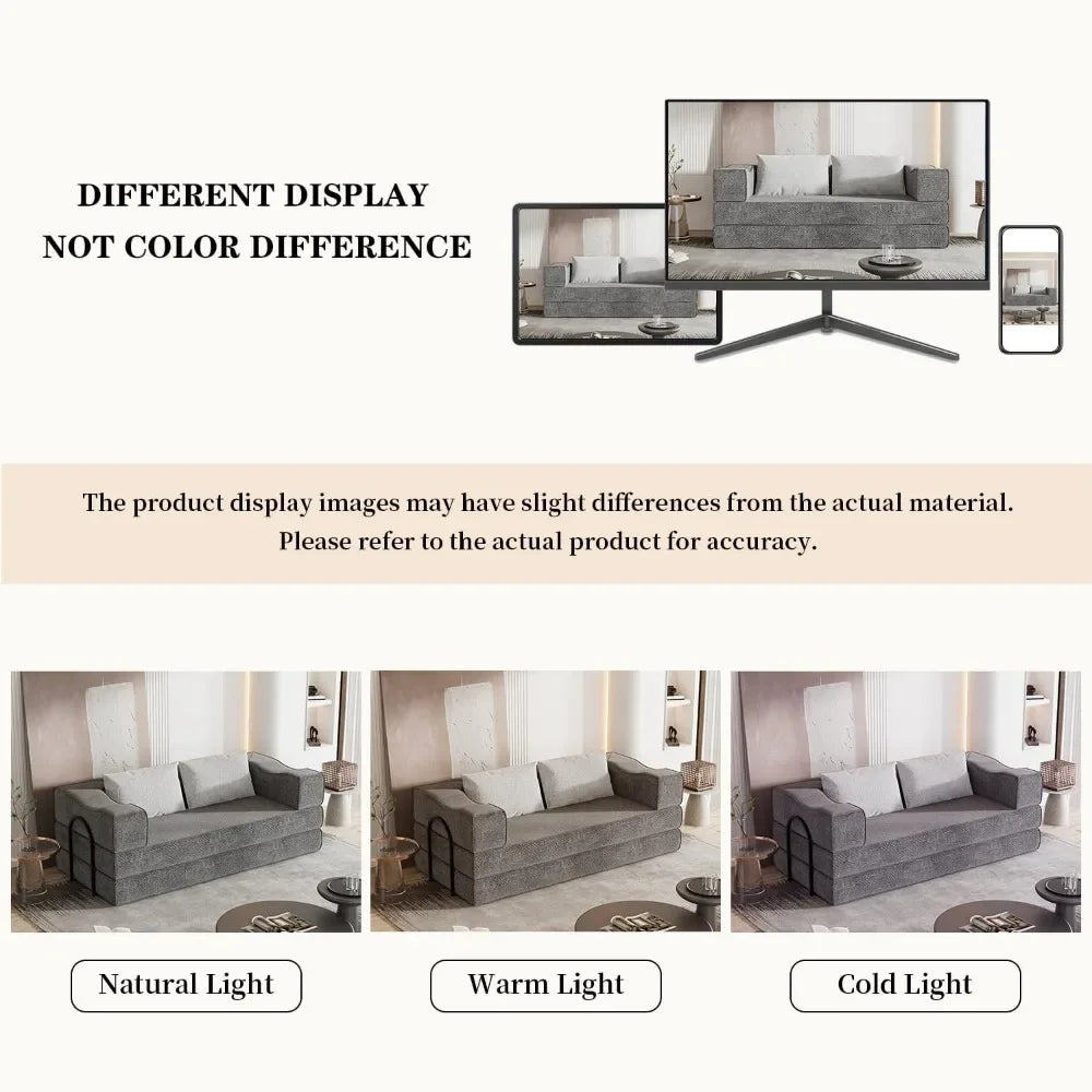 Folding Sofa Bed, 80 Inch Convertible Sofa Bed, with 2 Pillows, Folding Sofa, Foam Spring Floor Mattress