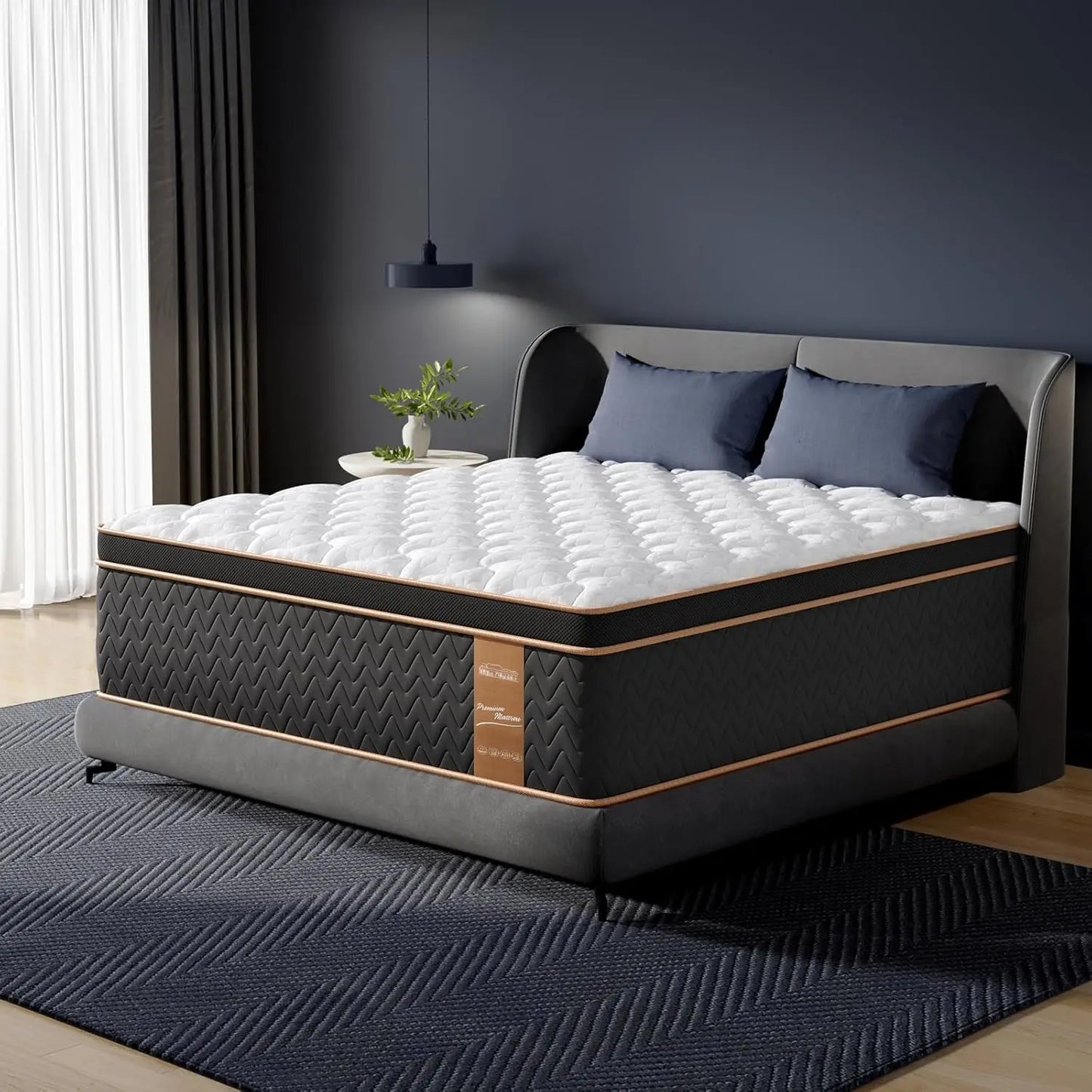 Queen Mattress, 14 Inch Hybrid Innerspring Mattress with Gel Memory Foam Individual Pocket Spring Fiberglass-Free Luxury