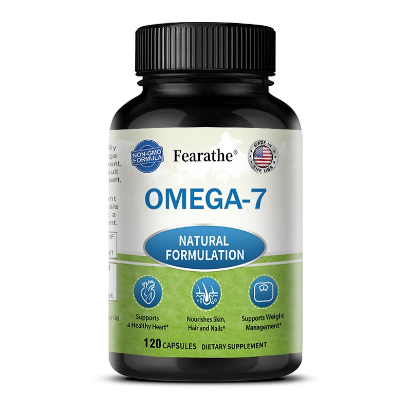 Natural Omega 7 Fatty Acid Capsules - Vitamin Supplement for Heart Health, Skin, Hair, Nail Strength, Healthy Weight Management