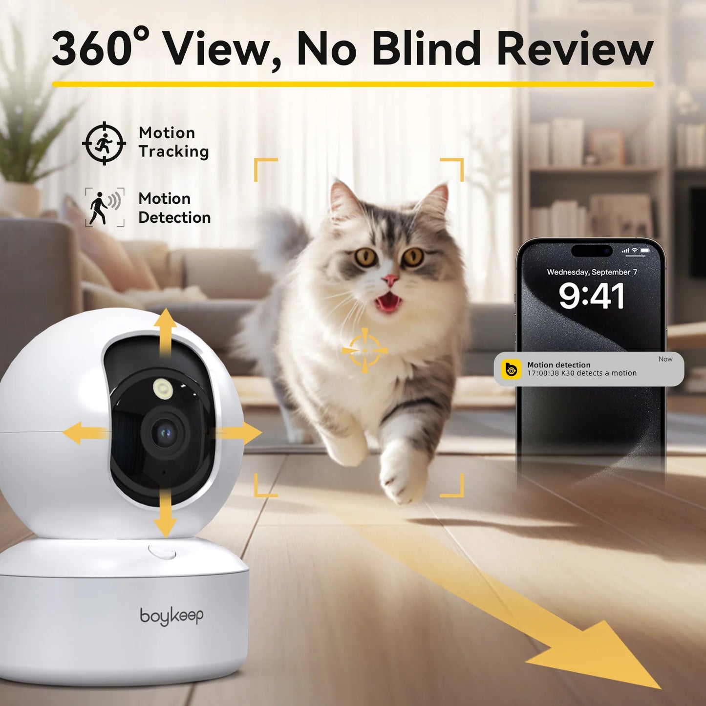 BoyKeep 3MP WiFi IP Camera Smart Baby Monitor Home Security 5G WiFi Indoor IP Automatic Tracking 24/7 Video Surveillance