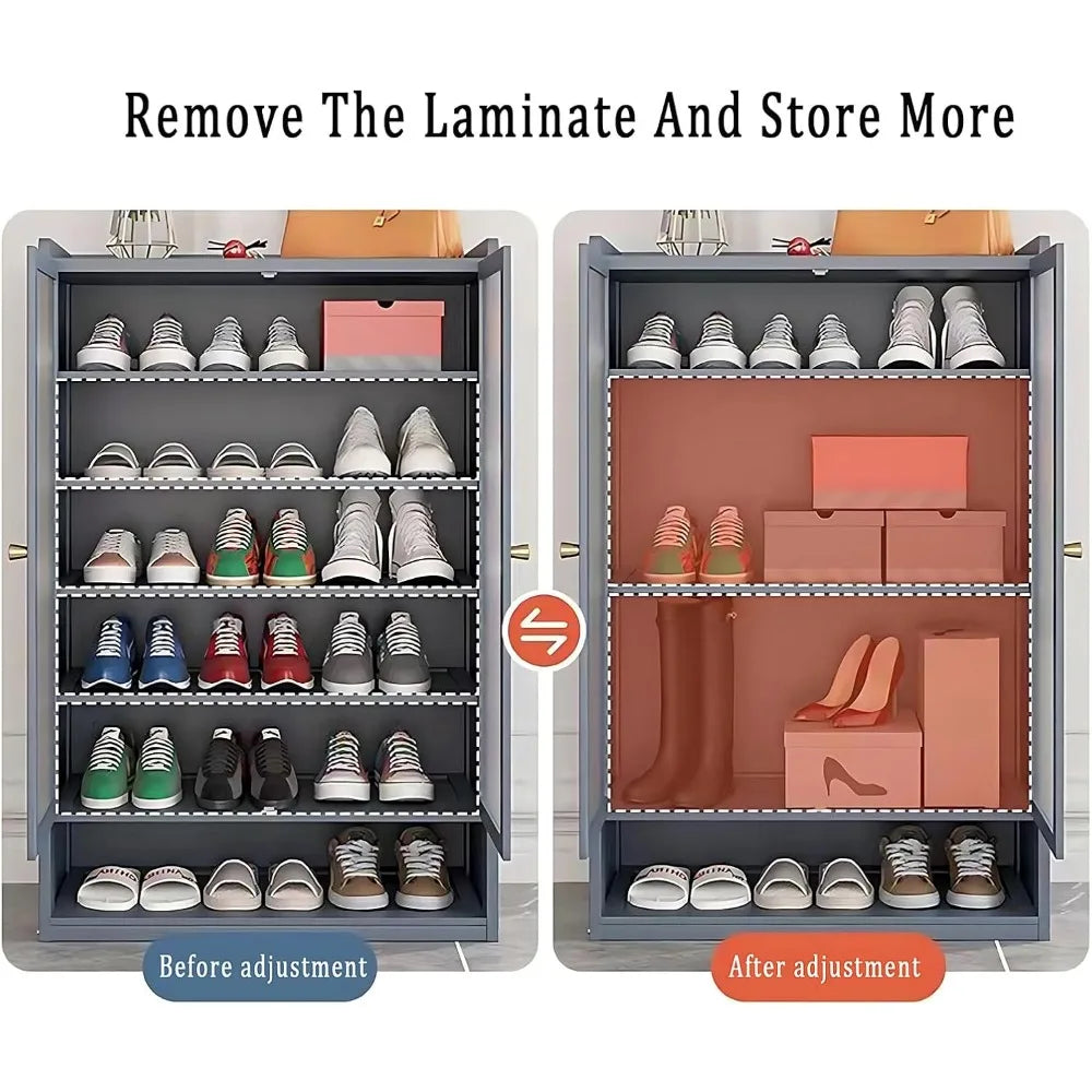 Shoe Rack Organizer, 8-Tier Shoes Cabinet with Doors, 36-40 Pairs Freestanding Shoes Rack, Shoe Storage Cabinet for Entryway