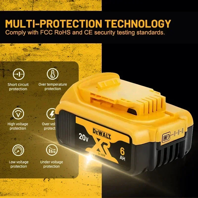 High Rate 100% Genuine Dewalt 20V Battery, 2AH 5AH 6AH Rechargeable Lithium Ion Battery, Dewalt DCB200 Power Tool Battery