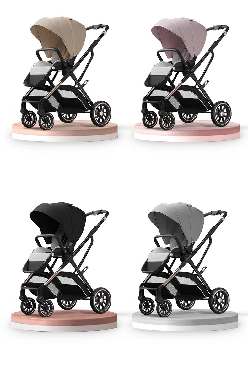 High View Baby Stroller Ergonomics Seat Bassinet for Newborn Portable Baby Pram One Hand to Recline Basket Pushchair