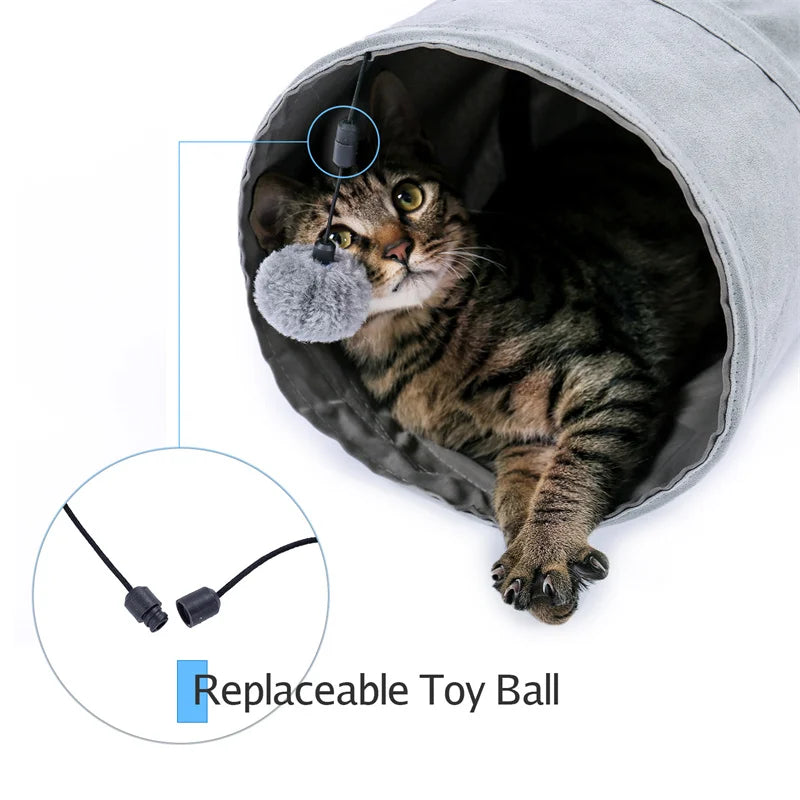 Cat Tunnel Toy Cat Pop Up Bed Collapsible Rabbit Round Tunnel with Mat Cushion 3 Tube Interactive Peek Plush Ball Toy for Indoor