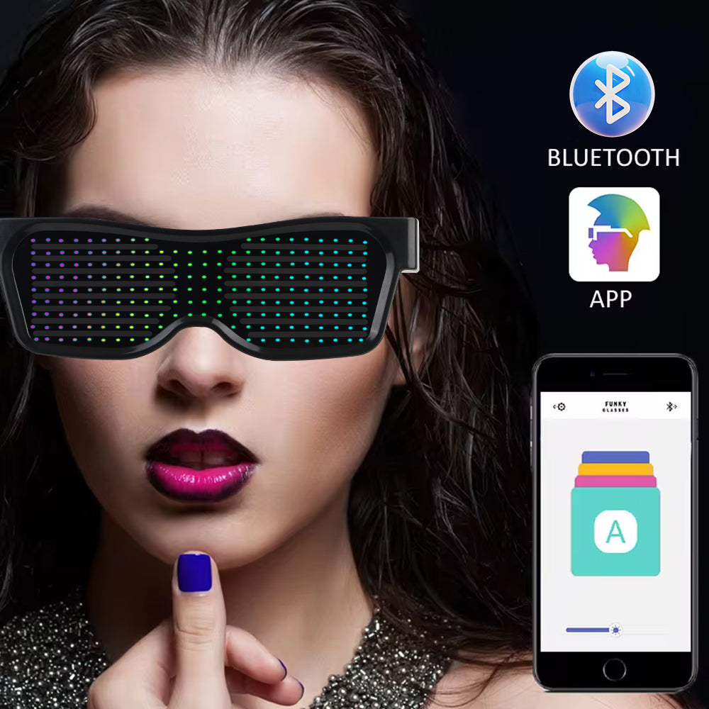 Portable DIY USB Futuristic Eyewear Prop For Party Bar Festival Performance LED Electronic Luminous Glasses APP Bluetooth