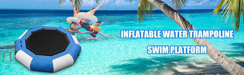 VEVOR Inflatable Water Trampoline PVC Tarpaulin Floated Bounce Platform Smooth and Waterproof Surface W/ Ladder For Pool Ocean