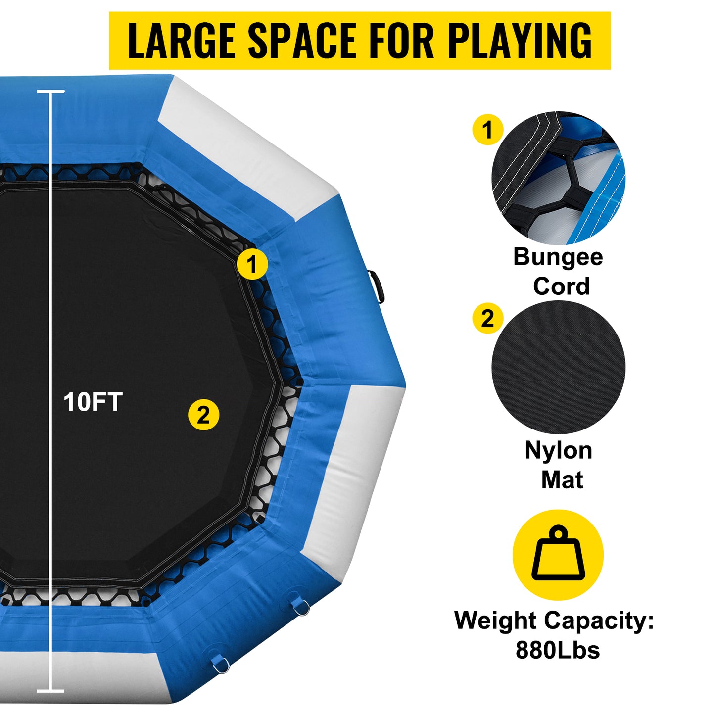VEVOR Inflatable Water Trampoline PVC Tarpaulin Floated Bounce Platform Smooth and Waterproof Surface W/ Ladder For Pool Ocean