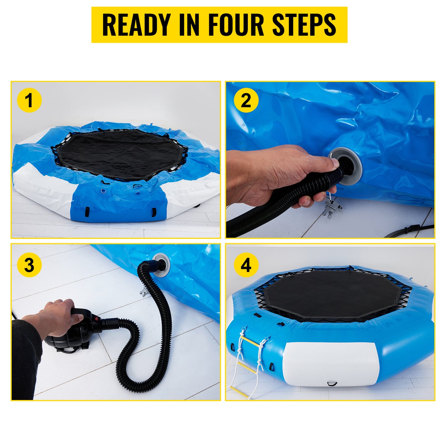 VEVOR Inflatable Water Trampoline PVC Tarpaulin Floated Bounce Platform Smooth and Waterproof Surface W/ Ladder For Pool Ocean