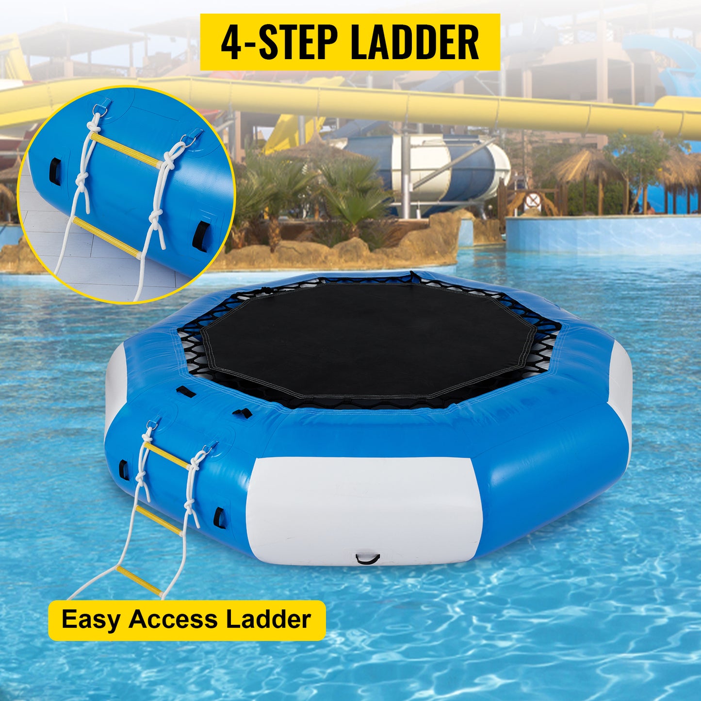 VEVOR Inflatable Water Trampoline PVC Tarpaulin Floated Bounce Platform Smooth and Waterproof Surface W/ Ladder For Pool Ocean
