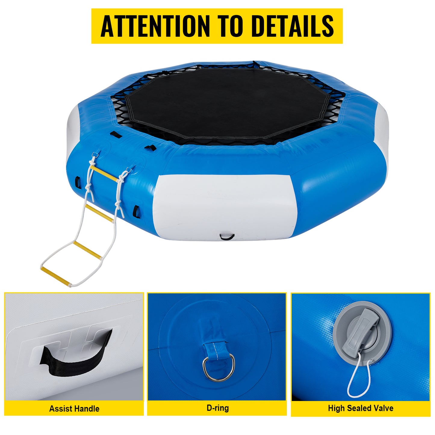 VEVOR Inflatable Water Trampoline PVC Tarpaulin Floated Bounce Platform Smooth and Waterproof Surface W/ Ladder For Pool Ocean