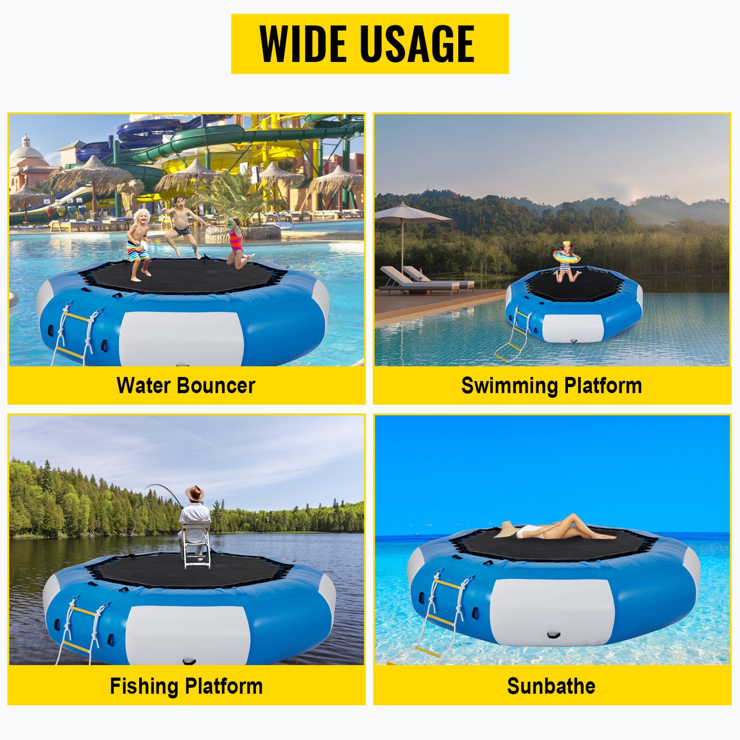 VEVOR Inflatable Water Trampoline PVC Tarpaulin Floated Bounce Platform Smooth and Waterproof Surface W/ Ladder For Pool Ocean